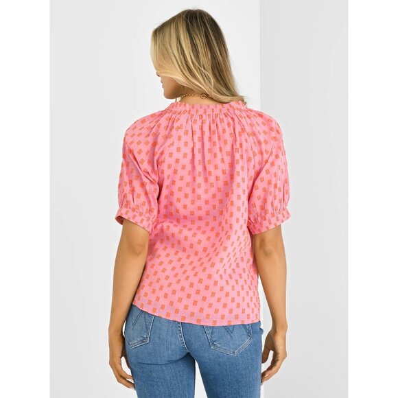NWT size S‎ Never A Wallflower pink 9 dot punch marakesh blouse top short slv - Picture 5 of 11